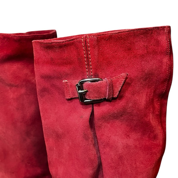 Vintage Italian Red Suede Knee-High Boots, 40 (9-10), Bench-Made - Picture 7 of 15